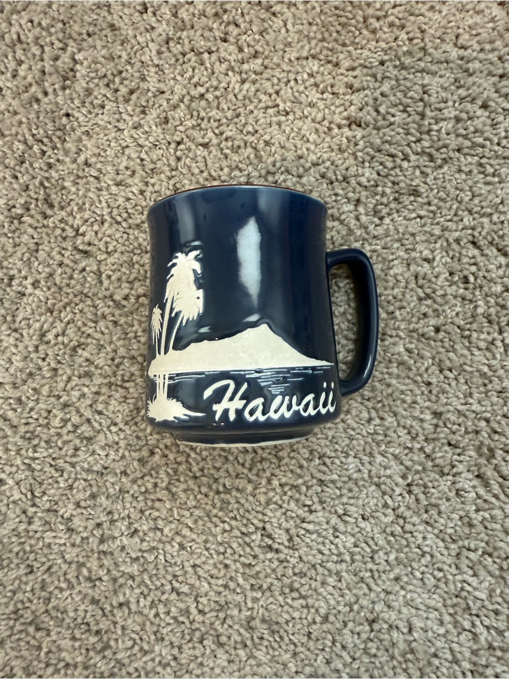 Vintage Hawaii Cobalt Blue Ceramic Mug Palm Trees Tropical Souvenir Coffee Cup